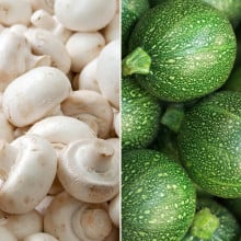 Champignons blancs et courgettes rondes vertes