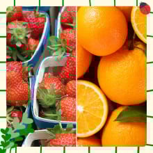 Fraises et oranges à feuilles