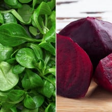 Mâche et betteraves cuites sous vide