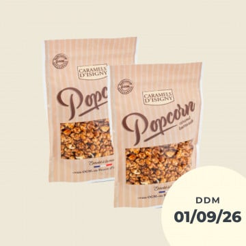 Lot de 2 sachets de Pop Corn au Caramel d'Isigny DDM 01/09/2026 Lot de 2 sachets de Pop Corn au Caramel d'Isigny DDM 01/09/2026