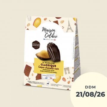 Madeleine classique, coque au chocolat noir de Maison Colibri DDM 21/08/2026 Madeleine classique, coque au chocolat noir de Maison Colibri DDM 21/08/2026