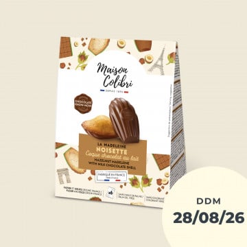 Madeleine noisette, coque au chocolat au lait de Maison Colibri DDM 28/08/2026