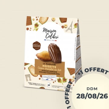 Madeleine noisette, coque au chocolat au lait de Maison Colibri DDM 28/08/2026