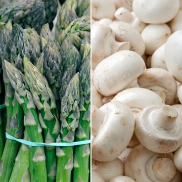 Asperges vertes et champignons blancs