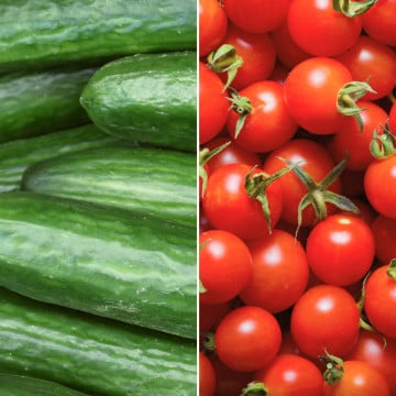 Concombre et tomates cerises rouges