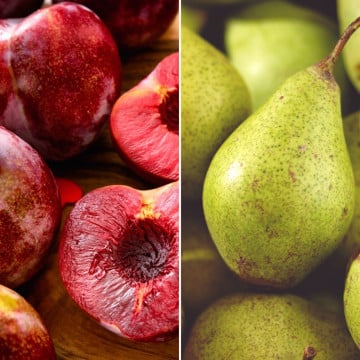 Prunes Lovita & poires Williams vertes