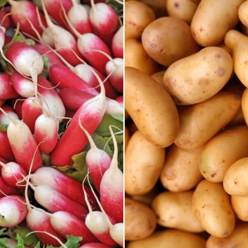 Pommes de terre grenaille et radis botte