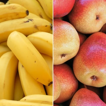Bananes et poires williams rouges