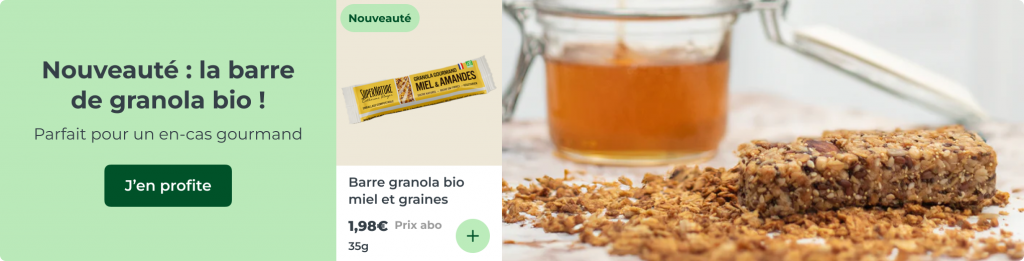 Barre granola bio miel et graines